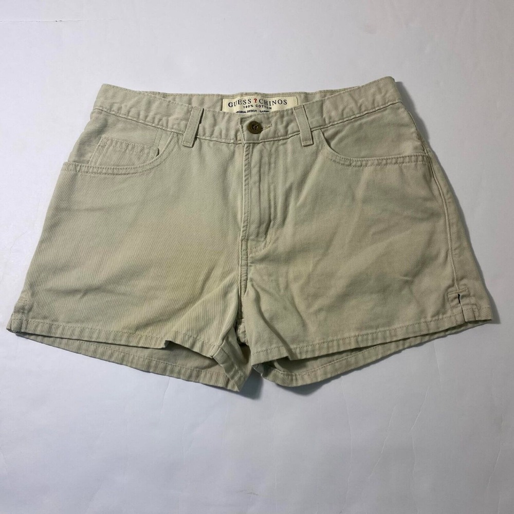 Vintage GUESS Chinos Shorts Womens Size 27 High Waist Khaki USA Made Y2K 90s